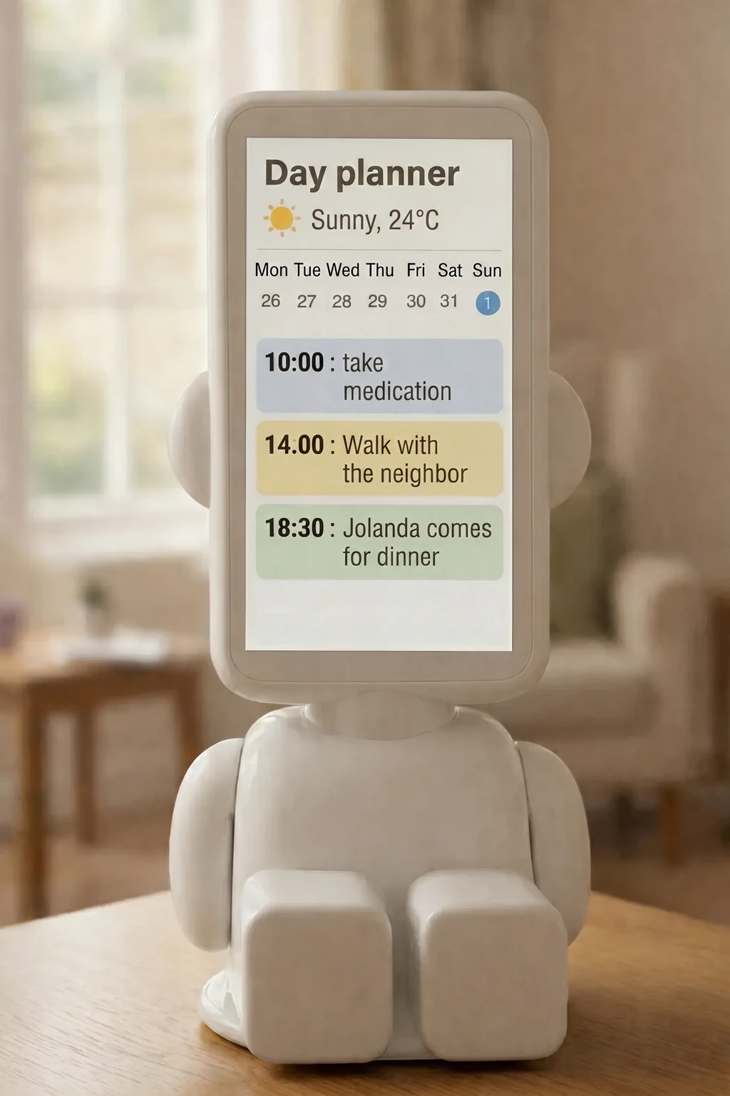 Buddy device showing a daily schedule for seniors